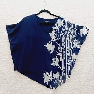 Kimono Blouse Navy Floral Chiffon Tropical Cottagecore Lined Swim Cover Size M